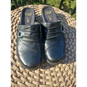 Clarks Mule Clogs Women’s 7.5 Black Open Back Soft Cushion Slip On Comfort Shoe